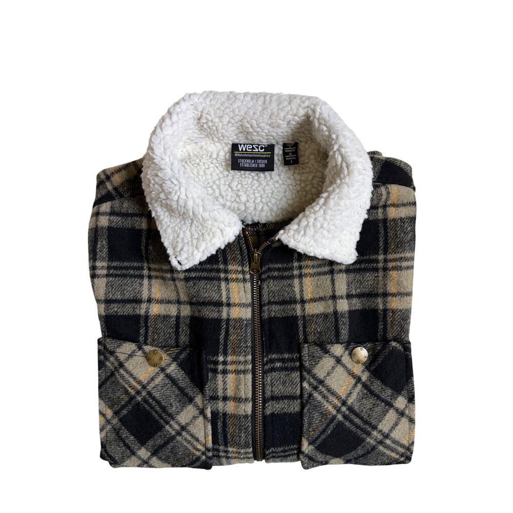 WESC Liam OG Plaid Sherpa Lined Jacket (Brown & Black) - Medium
